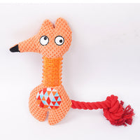 HKM-0127933 Plush Squeaky Dog Toy - Bite Resistant Fox & Big-Eared Dog Design with Cotton Rope Tail, Ideal for Small and Large Dogs