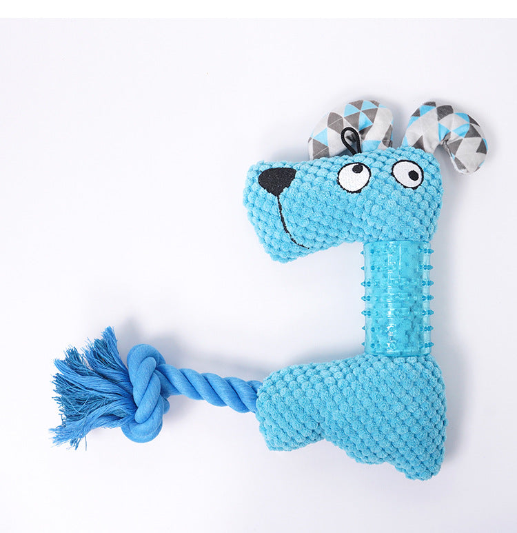 HKM-0127933 Plush Squeaky Dog Toy - Bite Resistant Fox & Big-Eared Dog Design with Cotton Rope Tail, Ideal for Small and Large Dogs