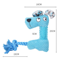 HKM-0127933 Plush Squeaky Dog Toy - Bite Resistant Fox & Big-Eared Dog Design with Cotton Rope Tail, Ideal for Small and Large Dogs