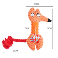 HKM-0127933 Plush Squeaky Dog Toy - Bite Resistant Fox & Big-Eared Dog Design with Cotton Rope Tail, Ideal for Small and Large Dogs