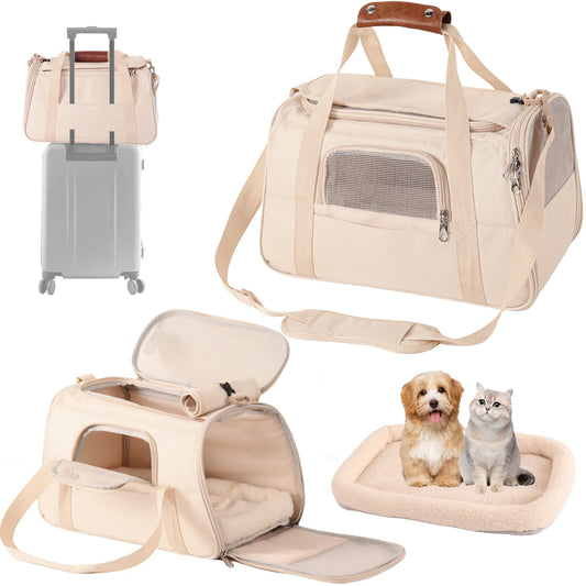 HKM-012819 Durable Foldable Cat Travel Carrier with Mesh Ventilation and Dual-Use Storage Pocket