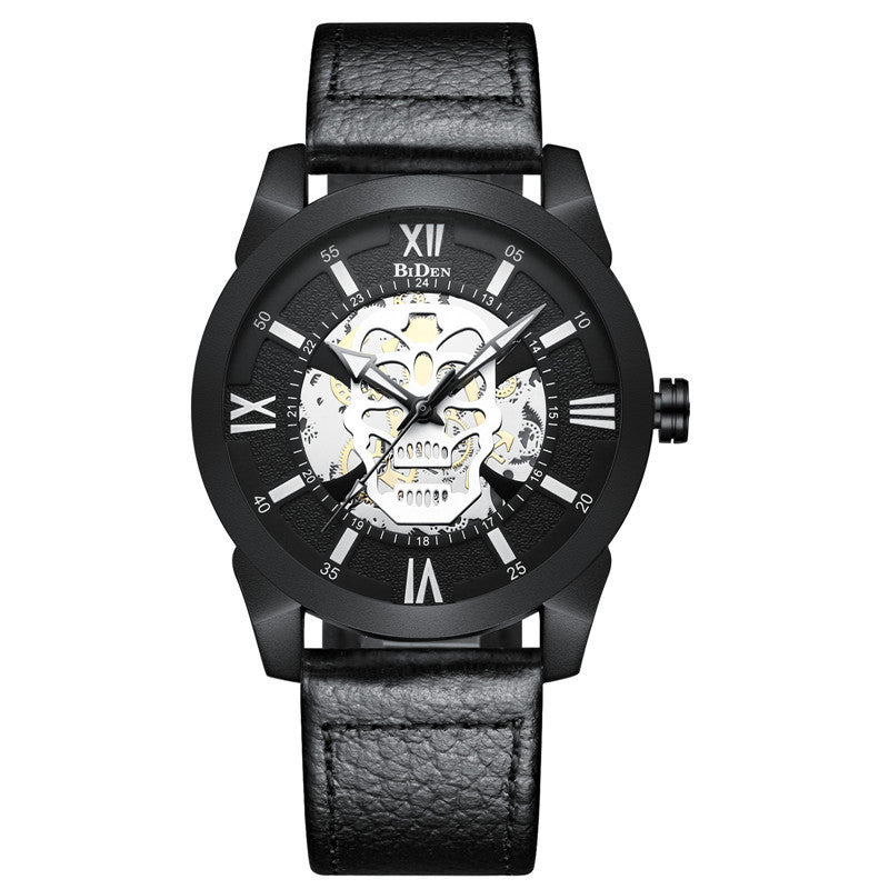 HKM-012819 Men's Casual Hollow Quartz Watch with Calendar Function, Waterproof Design, Brown and Black Strap 20m