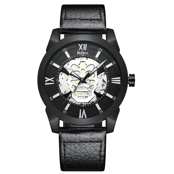 HKM-012819 Men's Casual Hollow Quartz Watch with Calendar Function, Waterproof Design, Brown and Black Strap 20m