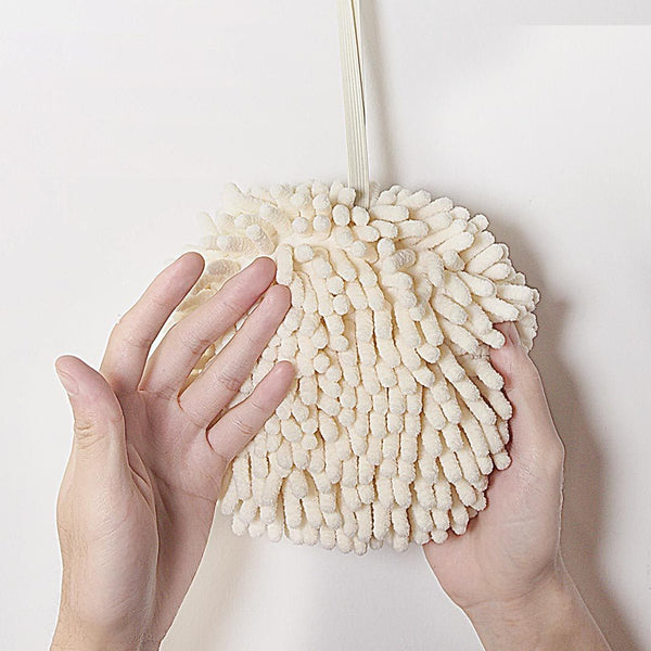 HKM-012883 Super Absorbent Chenille Hanging Hand Towel - Soft, Quick-Drying, Easy to Wash, Beige