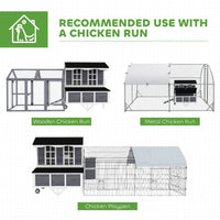 HKM-0129981 Mobile Chicken Coop with Nesting Box, Windows, and Pull-out Tray for 2-4 Hens, Gray Wood Design