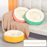 HKM-0130365 Comfortable Round Lambswool Pet Bed for Cats ¨C Available in Small, Medium, and Large Sizes
