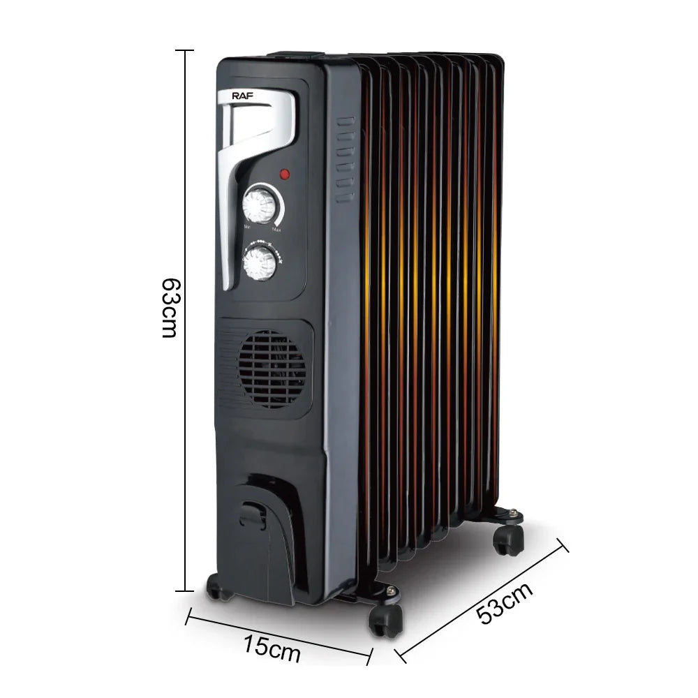 HKM-013075 2400W Oil Filled Radiator with Adjustable Thermostat and Silent Fan Heater for Efficient Home Heating