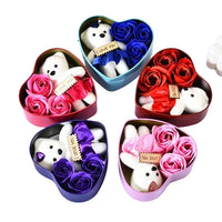 HKM-013139 Creative Soap Flower Gift Box with Plush Bear and Heart Shaped Iron Box for Valentine's Day