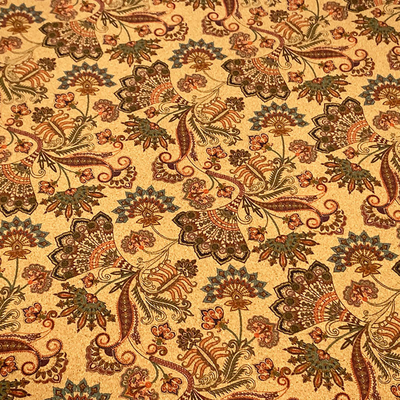 HKM-013139 Floral Cork Leather Tablecloth - Natural Cork Cloth, 1.37m to 1.40m, Laser Engraved and Embossed