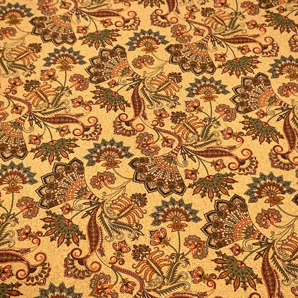 HKM-013139 Floral Cork Leather Tablecloth - Natural Cork Cloth, 1.37m to 1.40m, Laser Engraved and Embossed