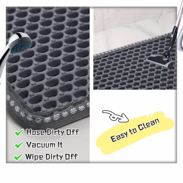 HKM-0131773 Cat Litter Trap Mat - Waterproof EVA Material, Double Layer Design, Rice Shape Surface, Grey, 21 x 14 inches