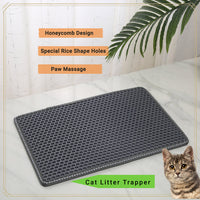 HKM-0131773 Cat Litter Trap Mat - Waterproof EVA Material, Double Layer Design, Rice Shape Surface, Grey, 21 x 14 inches