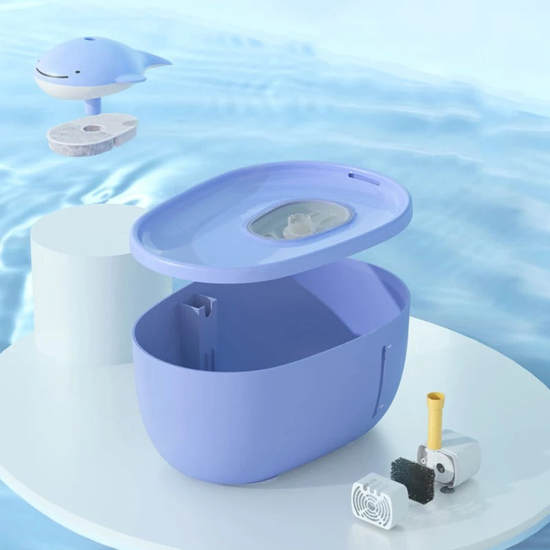 HKM-0132157 Dancing Whale Automatic Pet Water Dispenser for Dogs and Cats, 2000ML Capacity, Sky Blue