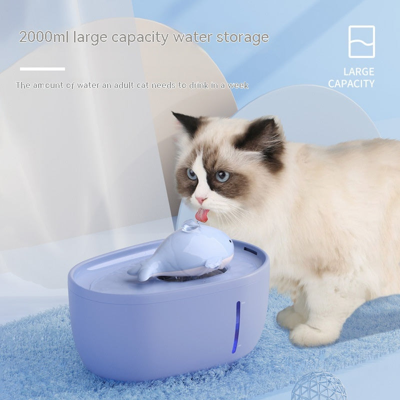 HKM-0132157 Dancing Whale Automatic Pet Water Dispenser for Dogs and Cats, 2000ML Capacity, Sky Blue