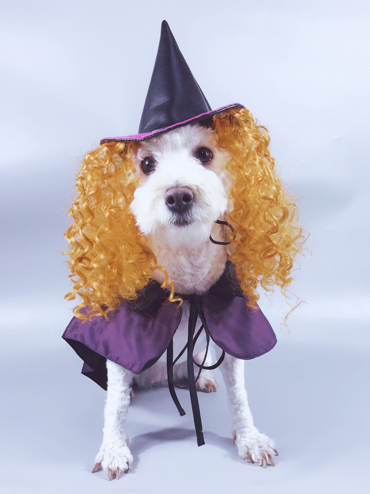 HKM-0132669 Purple Cloak and Hat Pet Costume for Dogs - Halloween Witch Outfit
