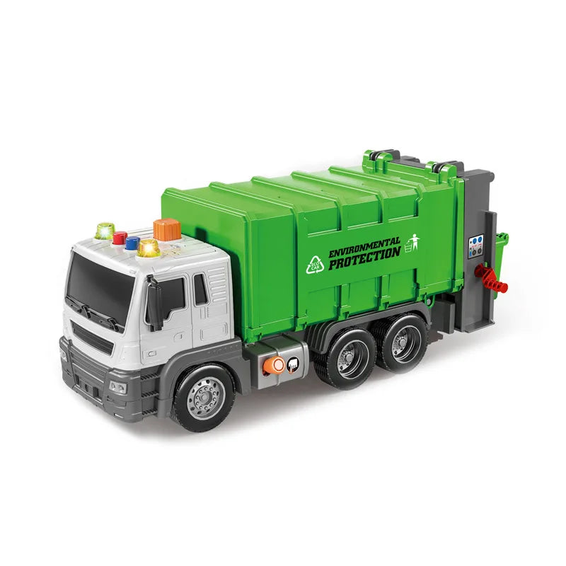 HKM-013267 Friction-Powered Plastic Garbage Truck Toy with Light and Music, Ideal for Toddlers and Kids