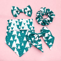 HKM-013395 Stylish Printed Triangle Scarf Set with Bow Tie and Hair Tie