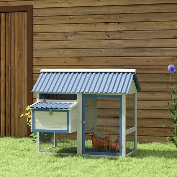 HKM-013459 55.5 Inch Wooden Chicken Coop with Run and Nesting Box for 2-3 Chickens, Weather-Resistant Design