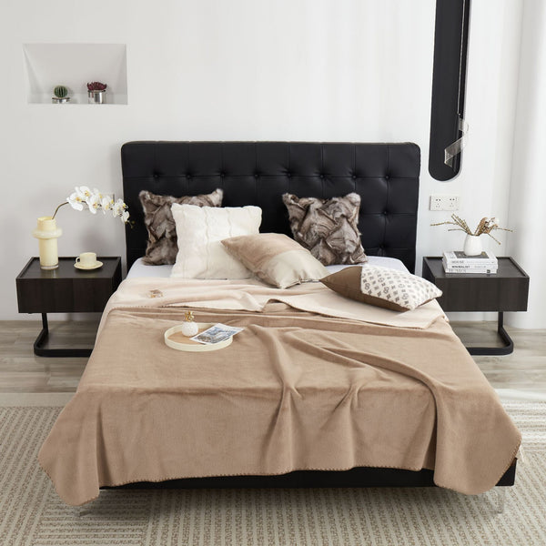 HKM-013459 Double-Sided Lux Mink Fur Blanket - Soft Polyester Fiber, Available in Multiple Colors and Sizes