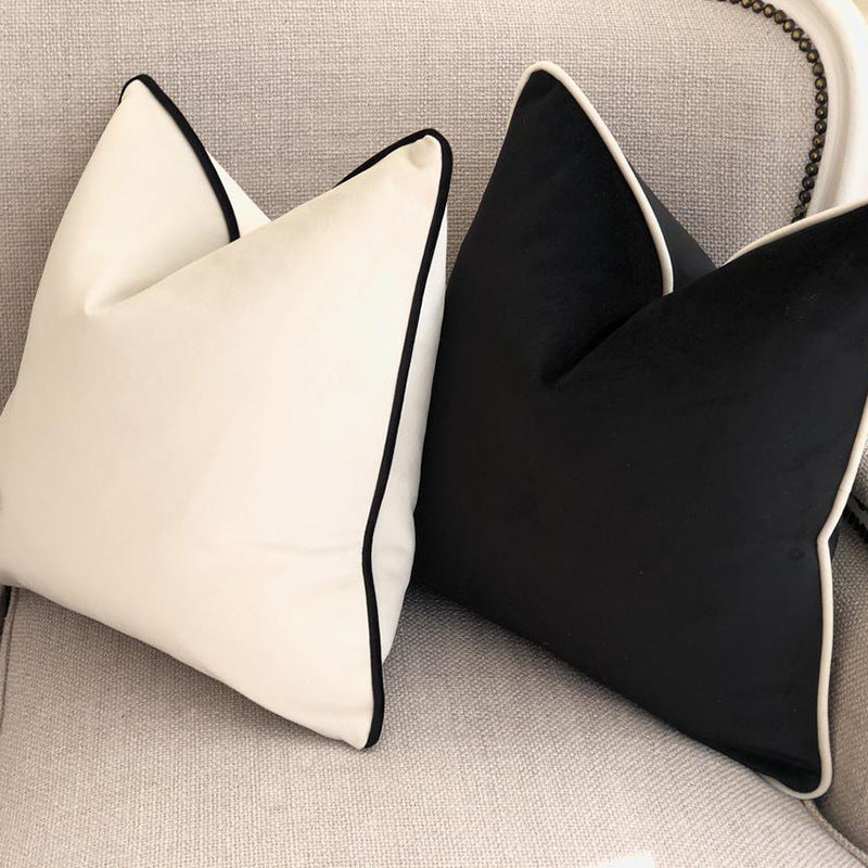 HKM-013459 Solid Color Velvet Pillowcase - Fashion Simple Design in Black or White, 45x45CM