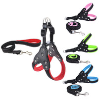 HKM-0135357 Reflective Mesh Fabric Pet Harness with Rhinestone Design and Leash in Various Colors