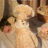 HKM-0136637 Autumn Cat Dress with Floral Design and Matching Doll Hat, Warm Skirt for Cats