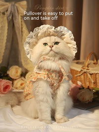 HKM-0136637 Autumn Cat Dress with Floral Design and Matching Doll Hat, Warm Skirt for Cats
