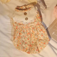 HKM-0136637 Autumn Cat Dress with Floral Design and Matching Doll Hat, Warm Skirt for Cats
