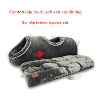 HKM-0138301 Double-Hole Flannel Cat Nest - Grey Heart, Brown Meteor, Silver-White Heart - Size 80X30X26CM
