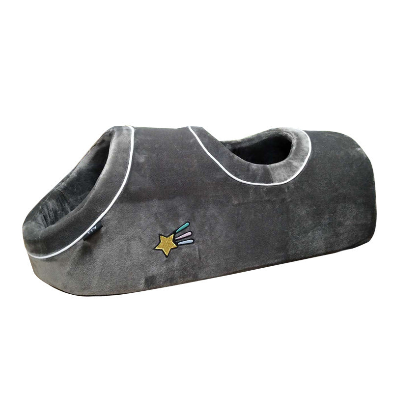 HKM-0138301 Double-Hole Flannel Cat Nest - Grey Heart, Brown Meteor, Silver-White Heart - Size 80X30X26CM