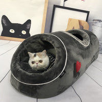 HKM-0138301 Double-Hole Flannel Cat Nest - Grey Heart, Brown Meteor, Silver-White Heart - Size 80X30X26CM