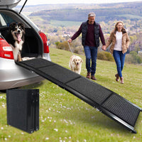 HKM-013971 Portable Folding Dog Ramp for Cars - 63" Long, 17" Wide, Non-Slip Surface, Supports Up to 250LBS