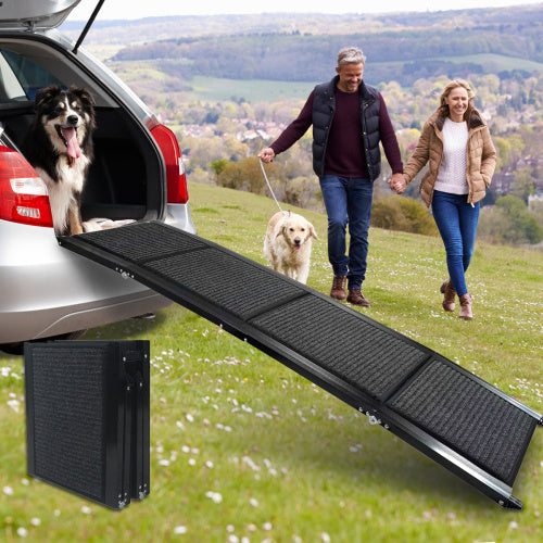 HKM-013971 Portable Folding Dog Ramp for Cars - 63" Long, 17" Wide, Non-Slip Surface, Supports Up to 250LBS