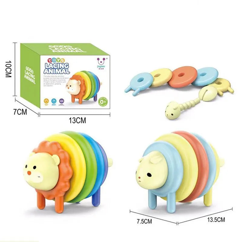 HKM-014035 DIY Lacing Animal Stacking Rings Educational Toy for Sensory Development and Puzzle Play for Babies and Toddlers