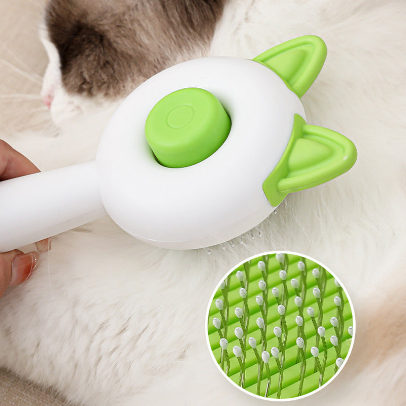 HKM-0143421 Self-Cleaning Pet Hair Remover Brush for Dogs and Cats - Dematting Comb in Greenish White and Orange