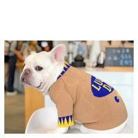 HKM-0145597 Winter V-Neck Sweater for Dogs - Brown Knit Design, Suitable for Pugs, Teddies, and More