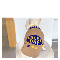 HKM-0145597 Winter V-Neck Sweater for Dogs - Brown Knit Design, Suitable for Pugs, Teddies, and More