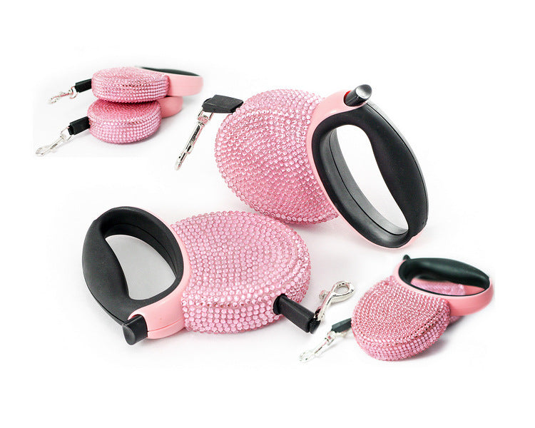 HKM-0147389 Diamond-Studded Automatic Telescopic Dog Traction Belt - 3m Flat Belt for Pets Under 15kg