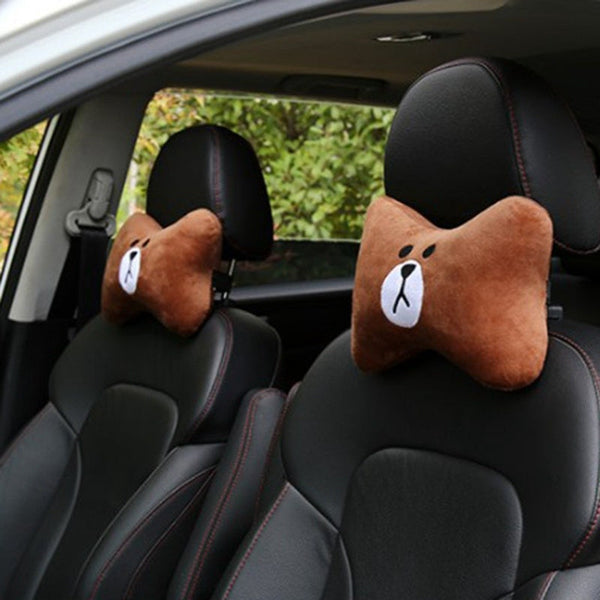 HKM-014739 Car Cervical Spine Neck Pillow - Plush Seat Decoration in Black and Brown
