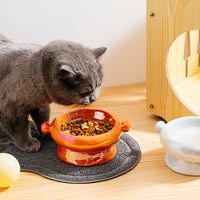 HKM-0147773 Ceramic Cat Food Bowl with Elevated Design - Available in Bright White and Colorful Orange