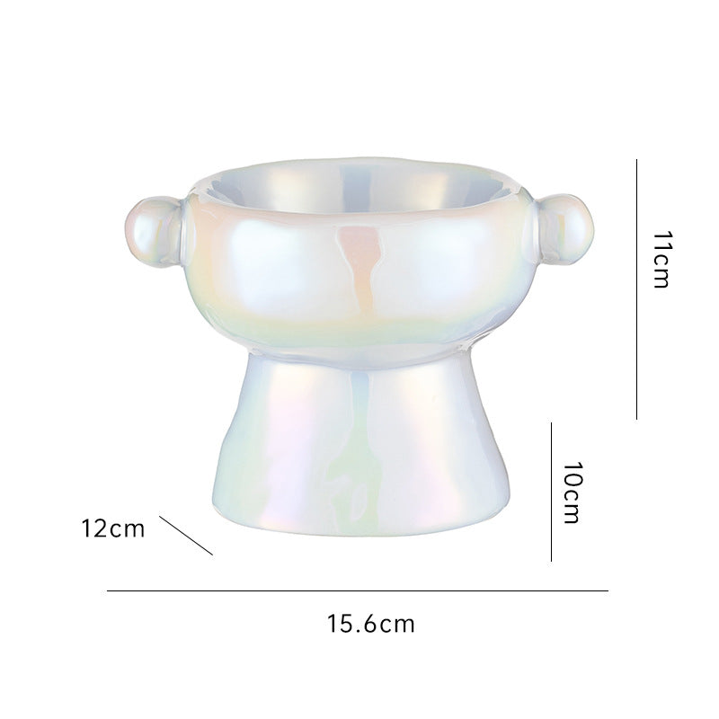 HKM-0147773 Ceramic Cat Food Bowl with Elevated Design - Available in Bright White and Colorful Orange