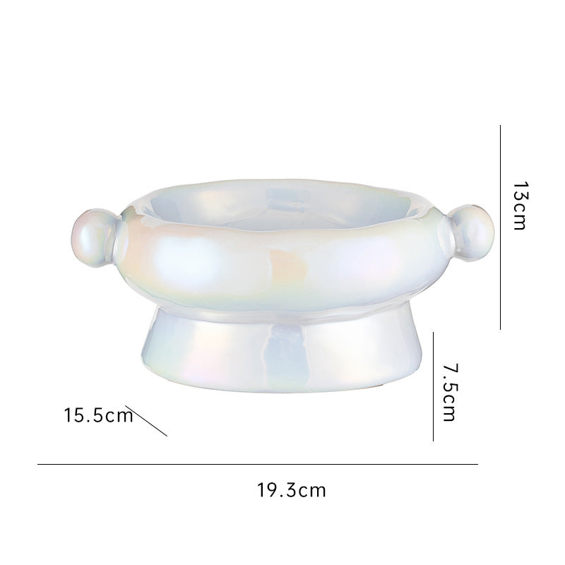 HKM-0147773 Ceramic Cat Food Bowl with Elevated Design - Available in Bright White and Colorful Orange