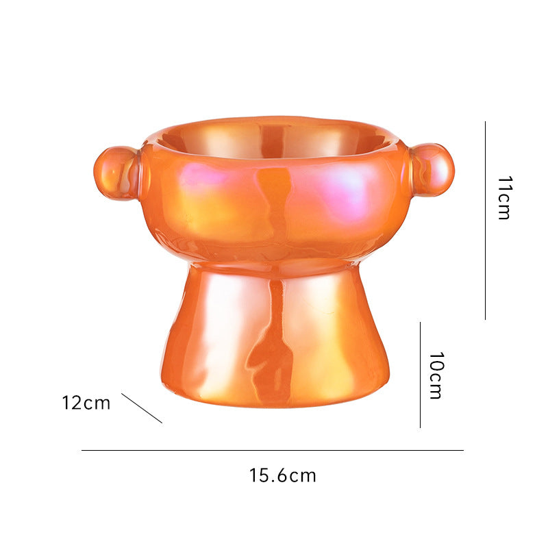 HKM-0147773 Ceramic Cat Food Bowl with Elevated Design - Available in Bright White and Colorful Orange