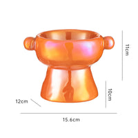 HKM-0147773 Ceramic Cat Food Bowl with Elevated Design - Available in Bright White and Colorful Orange