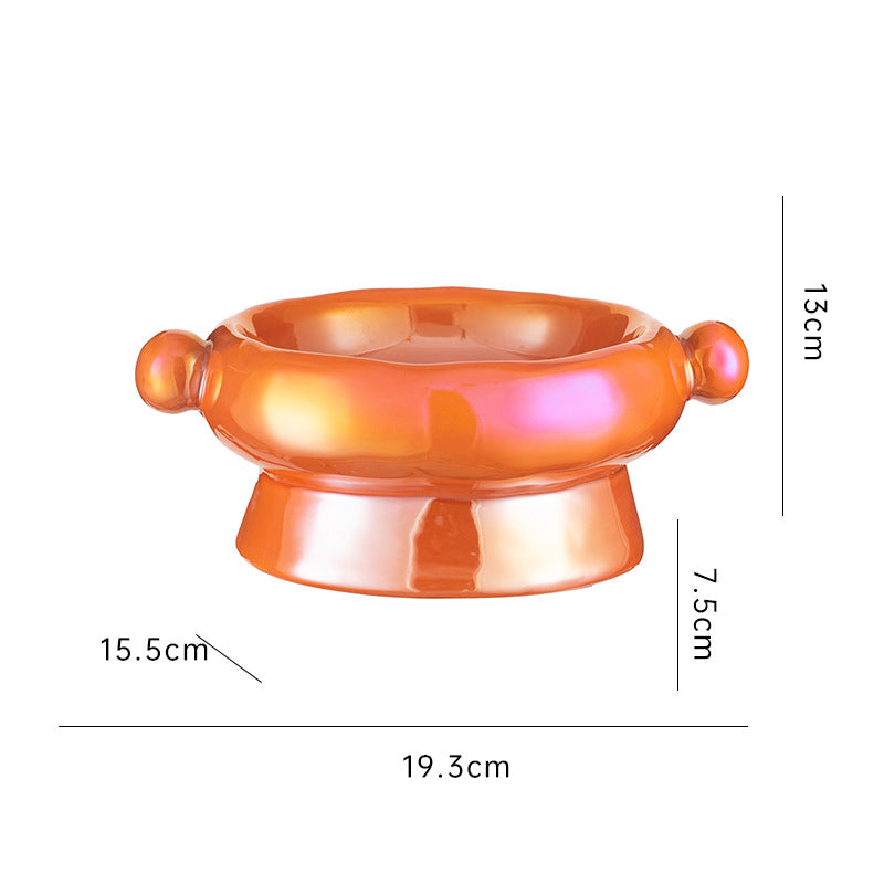 HKM-0147773 Ceramic Cat Food Bowl with Elevated Design - Available in Bright White and Colorful Orange