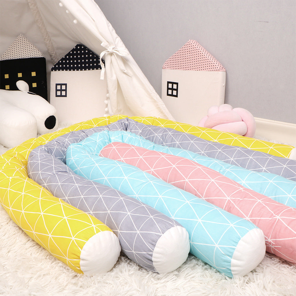 HKM-014931 Plaid Children's Bed with Baby Anti-Collision Soft Pillow Protection