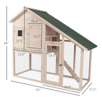HKM-0151229 56" Wooden 2-Tier Rabbit Hutch with Enclosed Living Space and Ramp Access