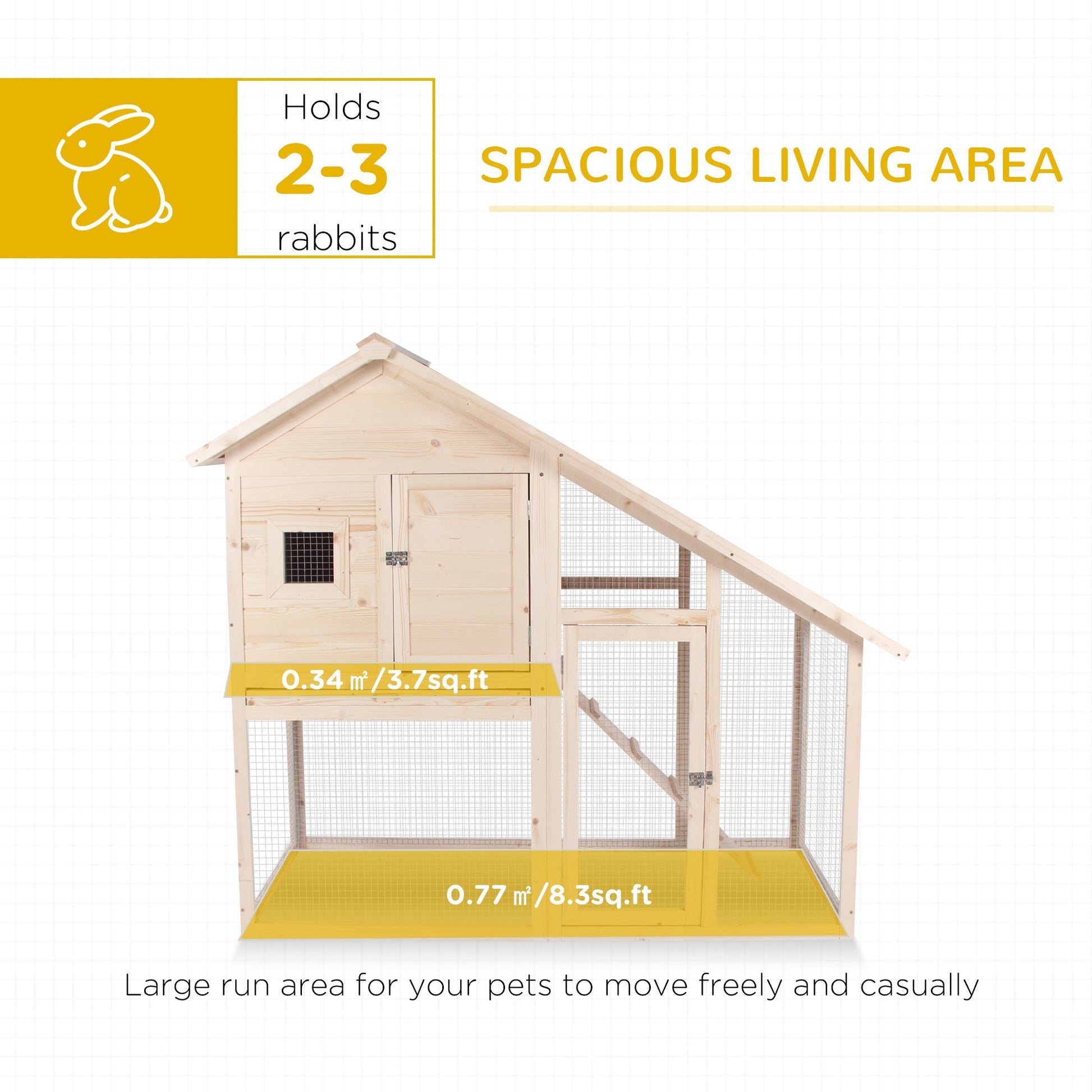 HKM-0151229 56" Wooden 2-Tier Rabbit Hutch with Enclosed Living Space and Ramp Access