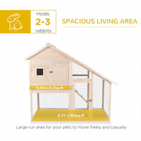 HKM-0151229 56" Wooden 2-Tier Rabbit Hutch with Enclosed Living Space and Ramp Access