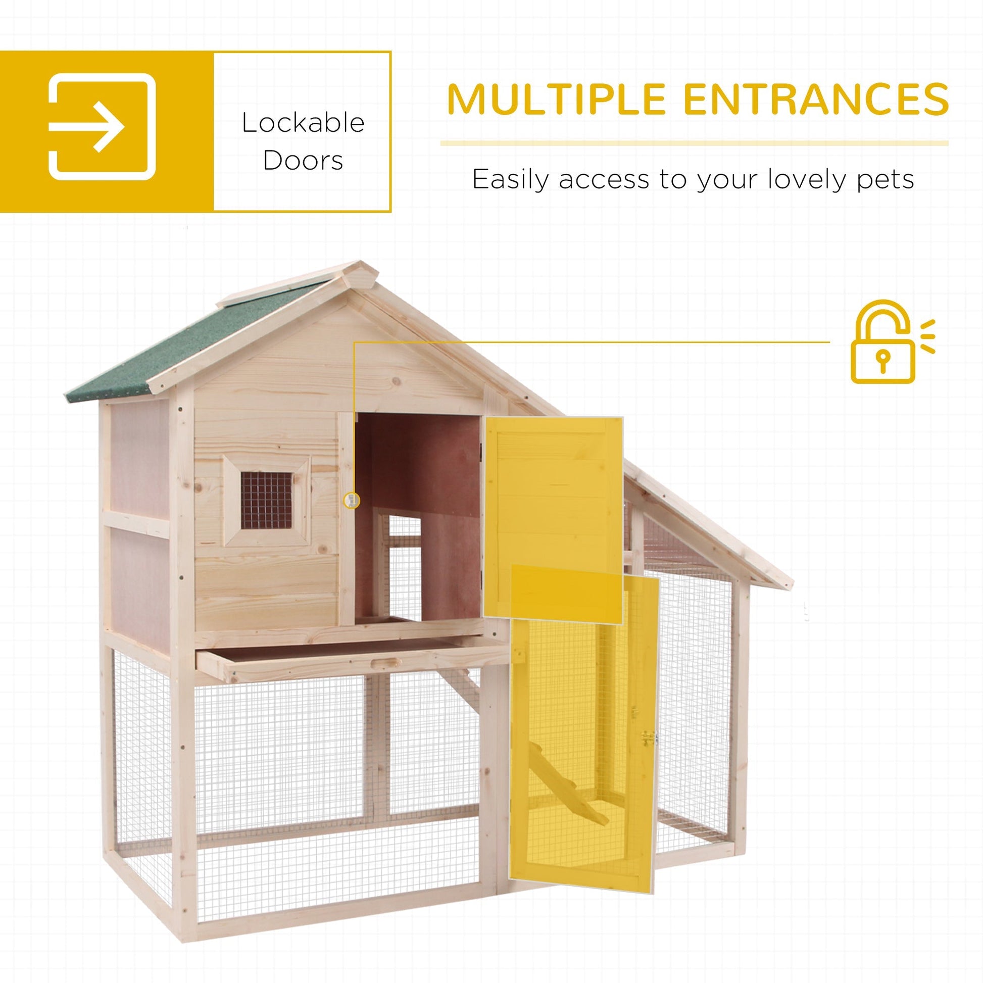 HKM-0151229 56" Wooden 2-Tier Rabbit Hutch with Enclosed Living Space and Ramp Access